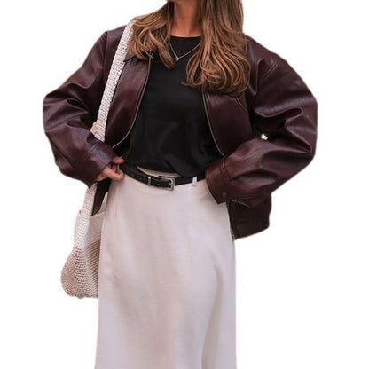 ChicAura™ - Veste Courte en Simili Cuir à Col Chic